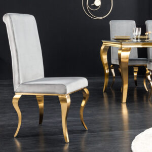 Design stoel MODERN BAROQUE grijs fluweel gouden stoelpoten - 43384