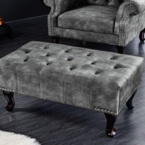 Design kruk CHESTERFIELD 80cm grijs fluwelen knoopstiksel klinknagelrand - 43521