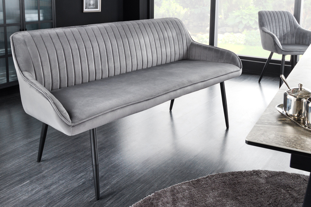 Design bank TURIN 160cm zilvergrijs fluweel zwart metalen armleuning - 43692