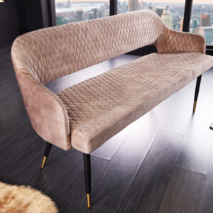 Design bank PARIS 160cm grijs fluwelen rugleuning gouden voetdoppen Retro - 43682