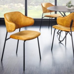Design stoel VOGUE mosterdgeel fluweel zwart metalen poten - 43153