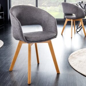 Design stoel NORDIC STAR grijze structuurstof houten poten eikenlook - 43421