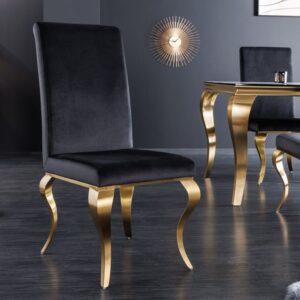 Elegante stoel MODERN BAROQUE zwart fluweel gouden poten van roestvrij staal - 42316