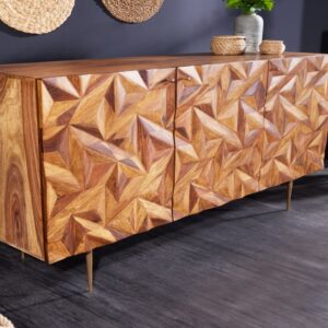 Massives Dressoir ALPINE 145cm Sheesham steenafwerking Metall mat goud - 43449