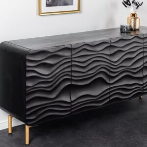 Design dressoir WAVE 160cm zwart mat goud mango massief hout - 43476
