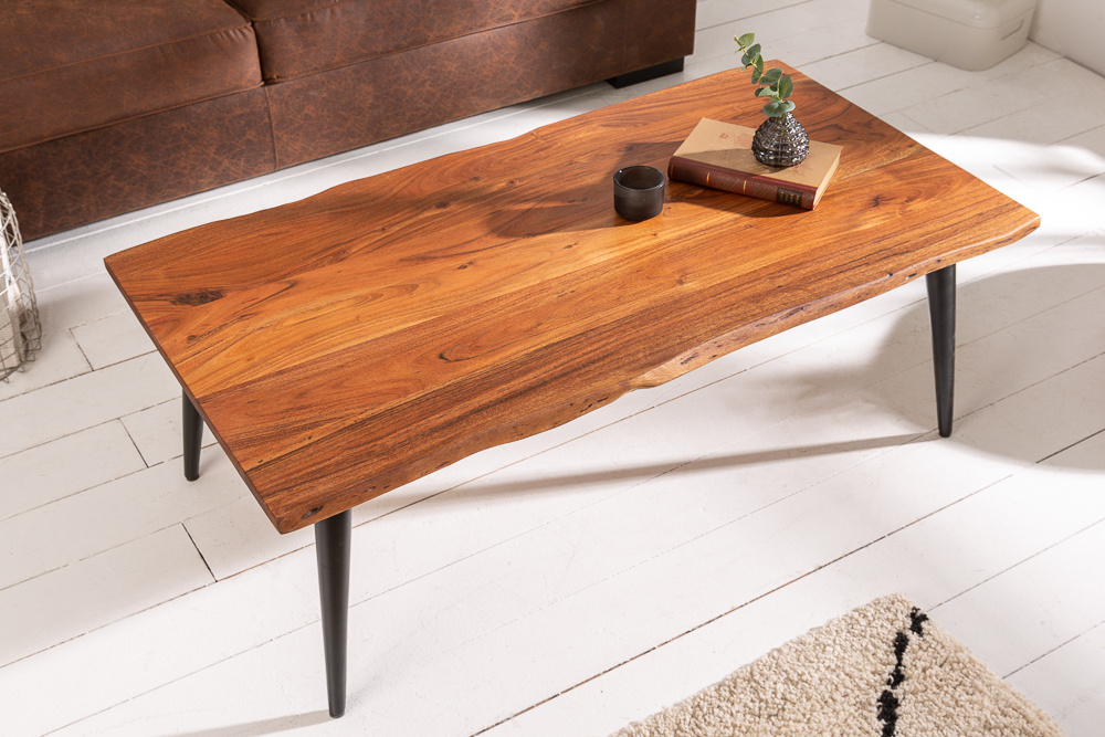 Massieve salontafel ORGANIC LIVING 110cm natuurlijk acaciahout met boomrand - 6539661