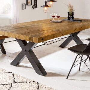 Massieve eettafel THOR 240cm vintage bruin gerecycled grenenhout industrieel design X-frame - 43560