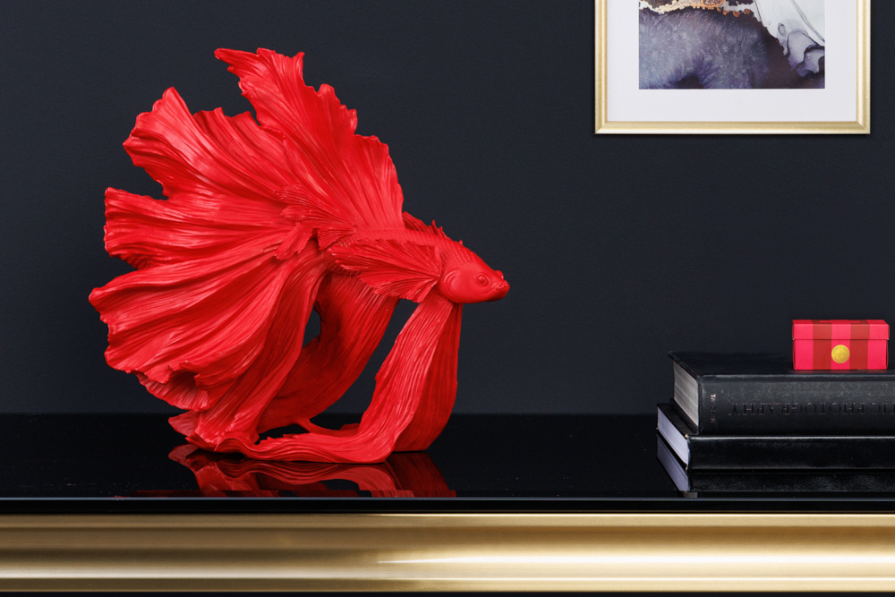 Design decoratief figuur vechtende vis CROWNTAIL 35cm rood Betta vissculptuur - 43173