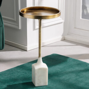 Design bijzettafel TRAYFUL 60cm antiek goud wit marmeren voet handgemaakt rond - 42721
