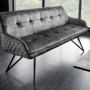 Design bank EUPHORIA 160cm donkergrijs fluweel retrostijl decoratief quilten haarspeldpoten metalen poten armleuningen - 43127