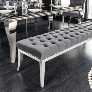 Design bank CASTLE DELUXE 165cm grijs fluweel zilver roestvrijstalen leeuwenkop - 43212