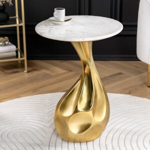 Ronde bijzettafel TEAR 60cm goud wit met marmeren tafelblad handgemaakt - 44834