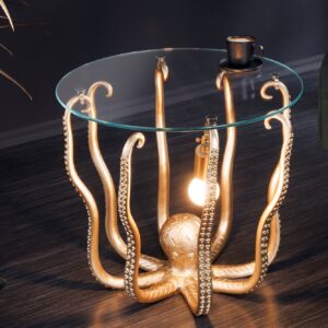 Ronde bijzettafel WILDLIFE OCTOPUS 50cm goud sculptuur glas - 44567