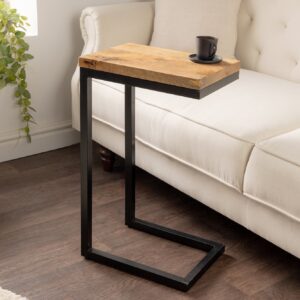 Massief houten bijzettafel GASTON 65cm naturel mangohout metaal zwart handgemaakt - 44740