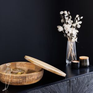 Handgemaakte Kom PUUR NATUUR 40cm Natuurlijk Mango Hout Rond met Deksel Sieradenblik - 44472