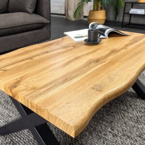 Industriële salontafel WILD 90cm bruin wild eiken look zwart metalen boomrand - 45081