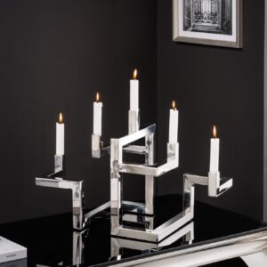 Elegante kandelaar ABSTRACT 50cm zilver voor vijf kaarsen handgemaakt - 44886