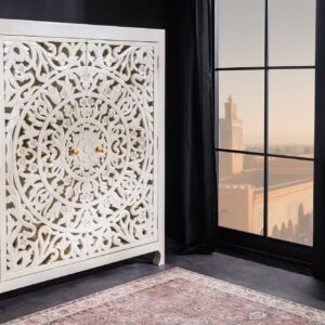 Massief dressoir MARRAKECH 140cm wit mangohout met decoratie handgemaakt - 43866