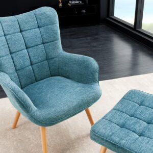 Moderne fauteuil SCANDINAVIA blauw getextureerde massief houten poten met armleuningen - 44024