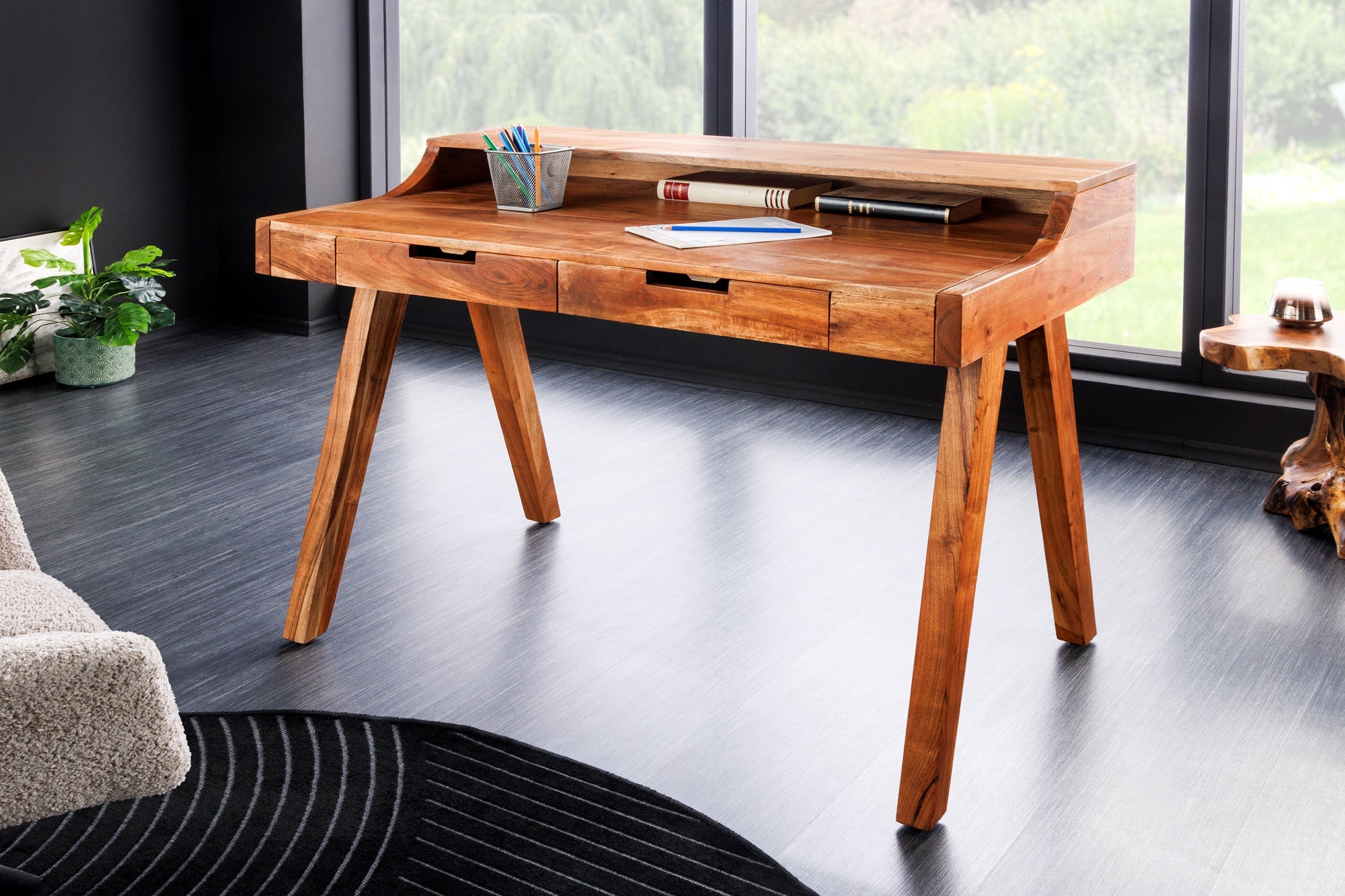Massieve secretaresse MONSOON 100cm natuurlijk acaciahouten bureau - 44447