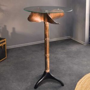 Maritieme bartafel OCEAN 105cm koper gevlamd zwart metalen voet glazen blad rond - 6043955