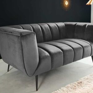 Design 2-zits bank NOBLESSE 165cm grijs fluweel zwart metalen poten veerkern - 45050