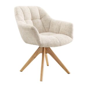 Swivel chair PAPILLON rotatable 180° w/ armrests chenille champagne beige - 48354