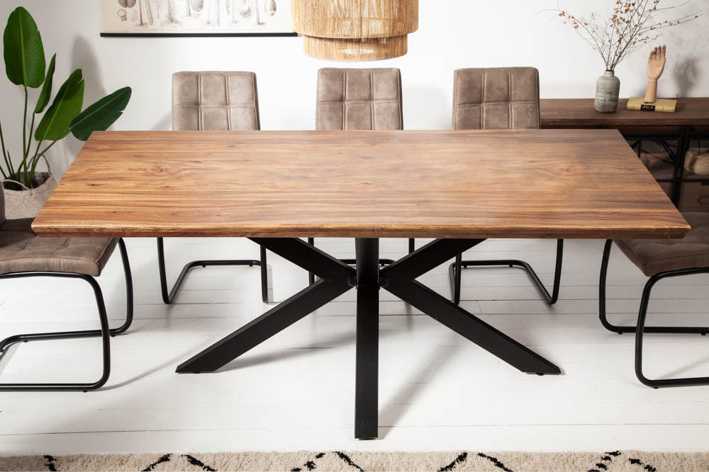 Massief houten eettafel GALAXIE 180 cm bruin sheeshamsteen met sterframe metaal - 43933