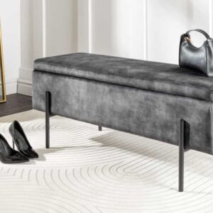 Moderne kistbank LOFT 100 cm grijze fluwelen bank met opbergruimte Gewatteerd zwart metaal - 44328