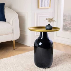 Ronde bijzettafel ELEGANCIA 50cm goud antiek zwart metaal ijzer handgemaakt - 43497