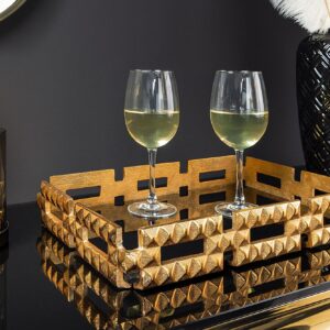 Handgemaakt dienblad VARIATION 40cm zwart goud metaal aluminium glas - 44880