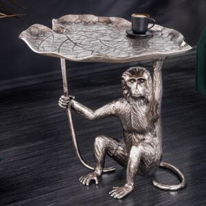 Design Bijzettafel WILDLIFE MONKEY 60cm Zilver Metaal Handgemaakt - 44836