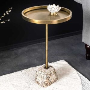 Handgemaakte Bijzettafel TRAYFUL 60cm Antiek Messing Natuurlijk IJzeren Marmeren Voet - 44847