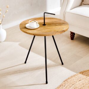 Handgemaakte bijzettafel SIMPLY CLEVER 60cm naturel mangohout met handvat - 44349