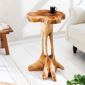 Massief houten bijzettafel ROOT 70cm naturel teakhout gemaakt van wortelhout in paaldesign - 44714