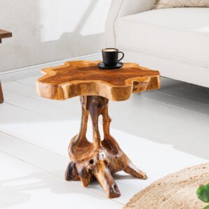 Massief houten bijzettafel ROOT 40cm naturel teakhout gemaakt van wortelhout in paaldesign - 44713