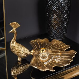 Handgemaakte serveerschaal WILDLIFE PEACOCK 40cm gouden metalen pauw sculptuur - 44894