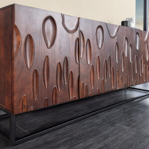Massief dressoir DUNE 175cm walnootbruin acaciahout 3D design zwart metaal - 45596