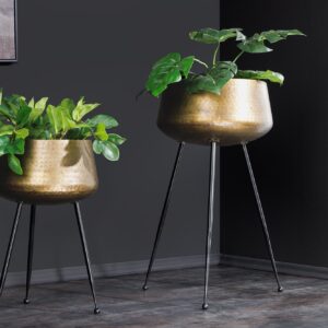 Set van 2 Bloempot FLOWERS 65cm messing goud zwart gehamerd design - 44860