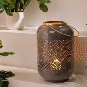 Decoratieve lantaarn CANDLELIGHT 30cm grijs metaal handgemaakte lantaarn - 43831
