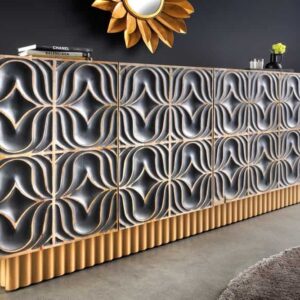 Handgemaakt dressoir PIAZZA SAN MARCO 180 cm grijsgoud massief mangohout 3D-ontwerp - 44319
