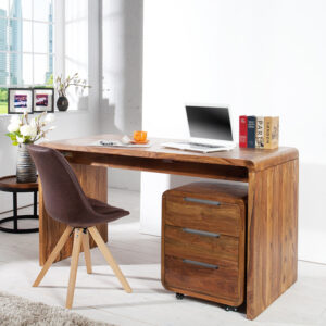 Massief houten bureautafel CUBUS 120 cm bruin bureau met sheeshamstenen afwerking - 43753