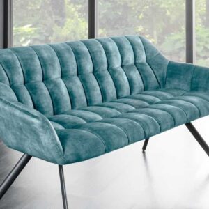 Eetkamerbank PAPILLON 165cm petrol fluweel met rugleuningen zwart metalen frame - 44528