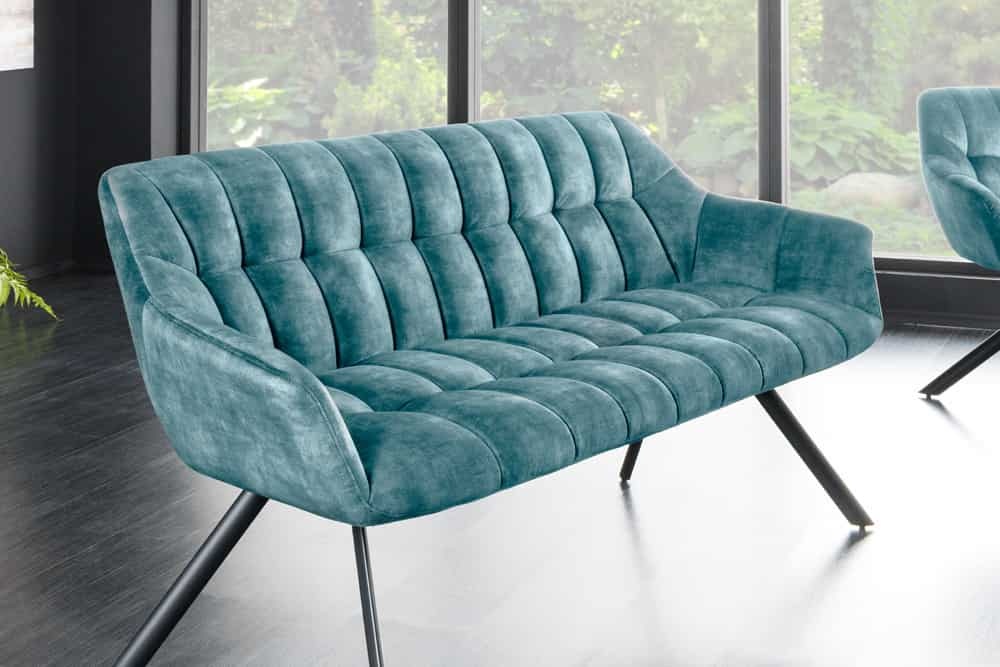 Eetkamerbank PAPILLON 165cm petrol fluweel met rugleuningen zwart metalen frame - 44528
