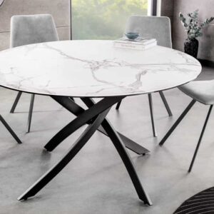 Ronde eettafel ALPINE 120 cm wit marmer keramiek zwart metalen onderstel - 44230