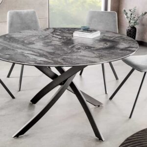 Ronde eettafel ALPINE 120cm taupe keramiek zwart metalen onderstel - 44229