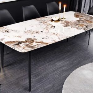 Eettafel MILANO 160cm wit Pandora keramiek zwart metalen onderstel - 44232