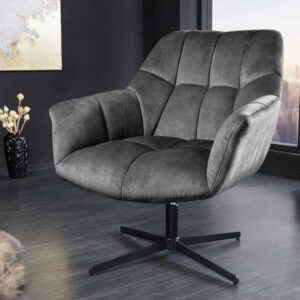 Draaifauteuil PAPILLON grijs fluweel zwart metaal in hoogte verstelbaar met armleuning - 44227