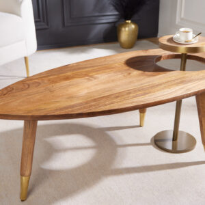 Massief houten salontafel GATSBY 110 cm bruin goud mango ovale ronde bijzettafel set van 2 retro design - 43348