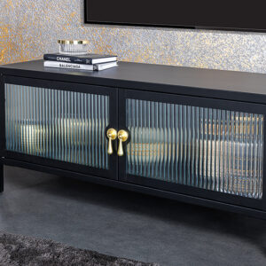 Moderne TV Lowboard AMSTERDAM 90cm Zwart Goud Dammen Glas Metalen Vitrinekast - 43536